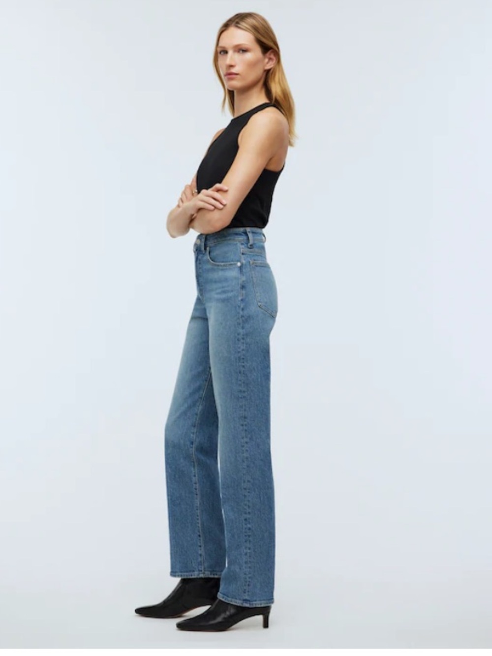 Classic High-Waist Straight Jeans in Medium Blue